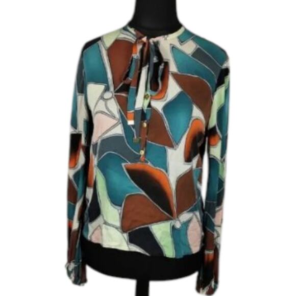 Diane Von Furstenberg Multicolor Geometric Print Silk Women's Top Size 4 Small - Picture 4 of 8